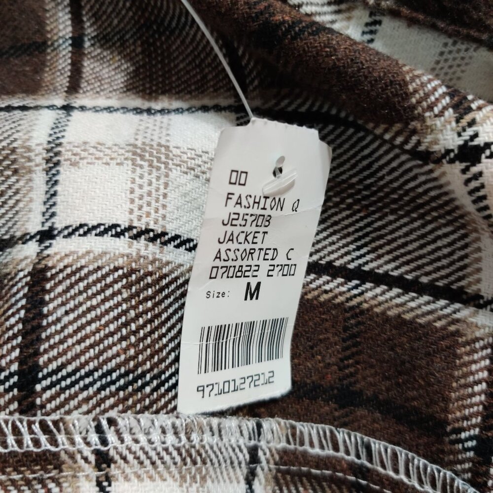 Camellia M Brown Plaid Longline Shirt Jacket Chest Pockets Button Front Shacket - Picture 5 of 9